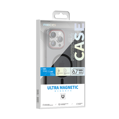 iPhone 15 Pro Max Kılıf M-safe Şarj Özellikli Standlı Metal Kamera Çerçeveli Mat Recci Glaze Serisi Kılıf