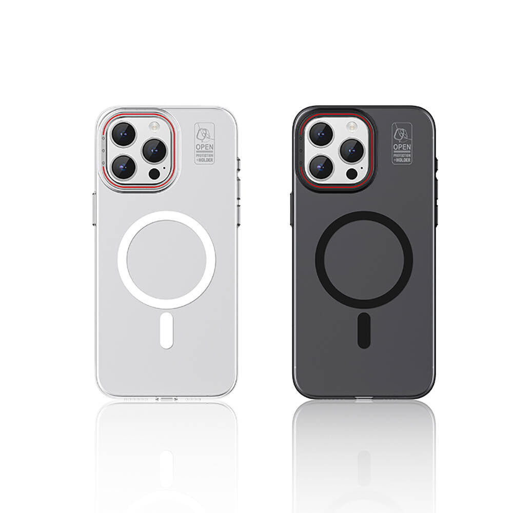 iPhone 15 Pro Max Kılıf M-safe Şarj Özellikli Standlı Metal Kamera Çerçeveli Mat Recci Glaze Serisi Kılıf