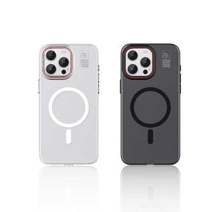 iPhone 15 Pro Max Kılıf M-safe Şarj Özellikli Standlı Metal Kamera Çerçeveli Mat Recci Glaze Serisi Kılıf