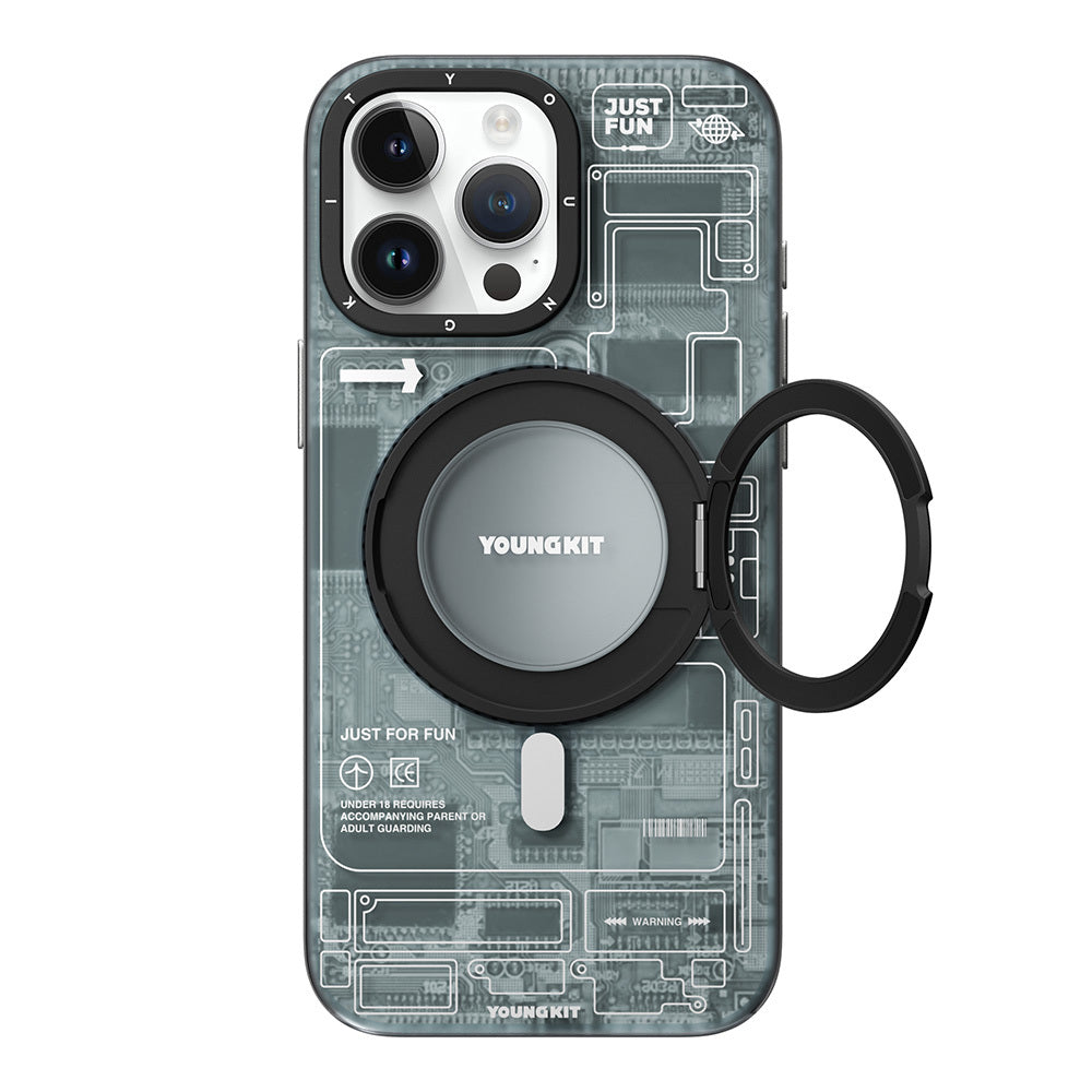 iPhone 15 Pro Max Kılıf M-safe Şarj Özellikli Youngkit 360° Standlı Technology Serisi Kılıf