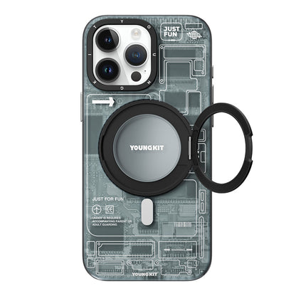 iPhone 15 Pro Max Kılıf M-safe Şarj Özellikli Youngkit 360° Standlı Technology Serisi Kılıf