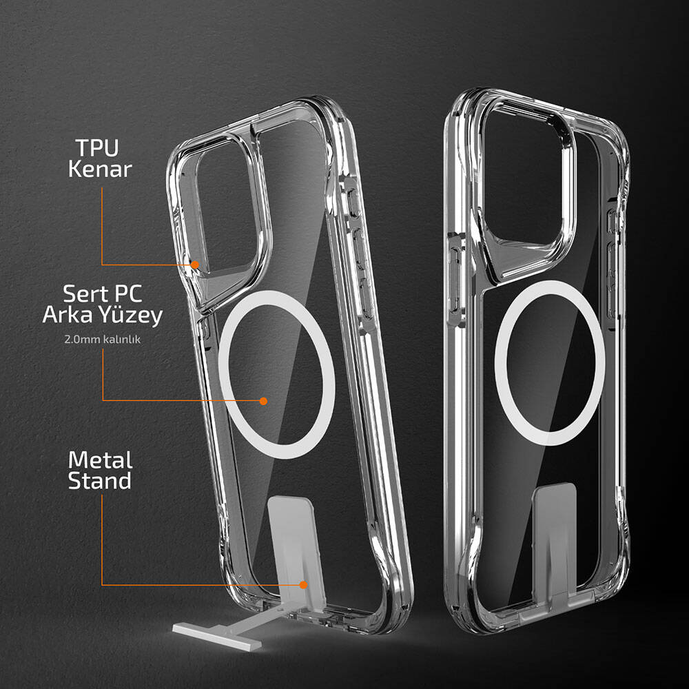 iPhone 15 Pro Max Kılıf M-safe Şarj Özellikli Zore T-Max Standlı Kılıf