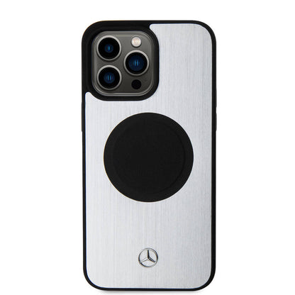 iPhone 15 Pro Max Kılıf Mercedes Benz Orijinal Lisanslı M-safe Şarj Özellikli Alüminyum Arka Yüzey Metal Yıldız Logolu Kılıf
