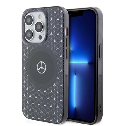 iPhone 15 Pro Max Kılıf Mercedes Benz Orijinal Lisanslı M-safe Şarj Özellikli Çift Katmanlı Mini Yıldız Desenli Kılıf
