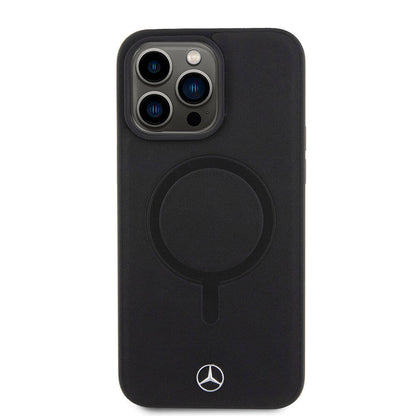 iPhone 15 Pro Max Kılıf Mercedes Benz Orijinal Lisanslı M-safe Şarj Özellikli Metal Yıldız Logolu Pürüzsüz Deri Kılıf
