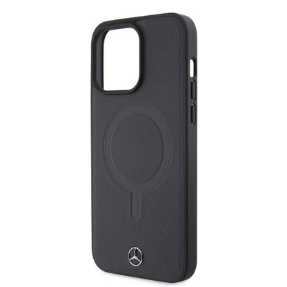 iPhone 15 Pro Max Kılıf Mercedes Benz Orijinal Lisanslı M-safe Şarj Özellikli Metal Yıldız Logolu Pürüzsüz Deri Kılıf