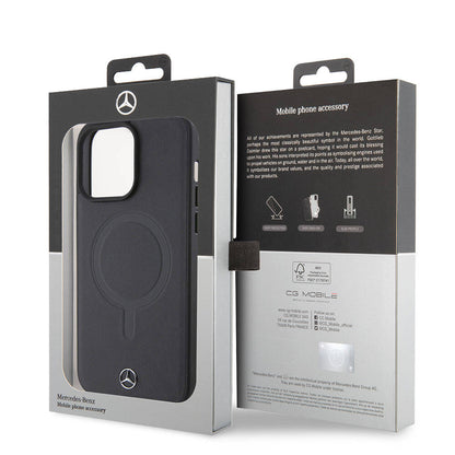 iPhone 15 Pro Max Kılıf Mercedes Benz Orijinal Lisanslı M-safe Şarj Özellikli Metal Yıldız Logolu Pürüzsüz Deri Kılıf