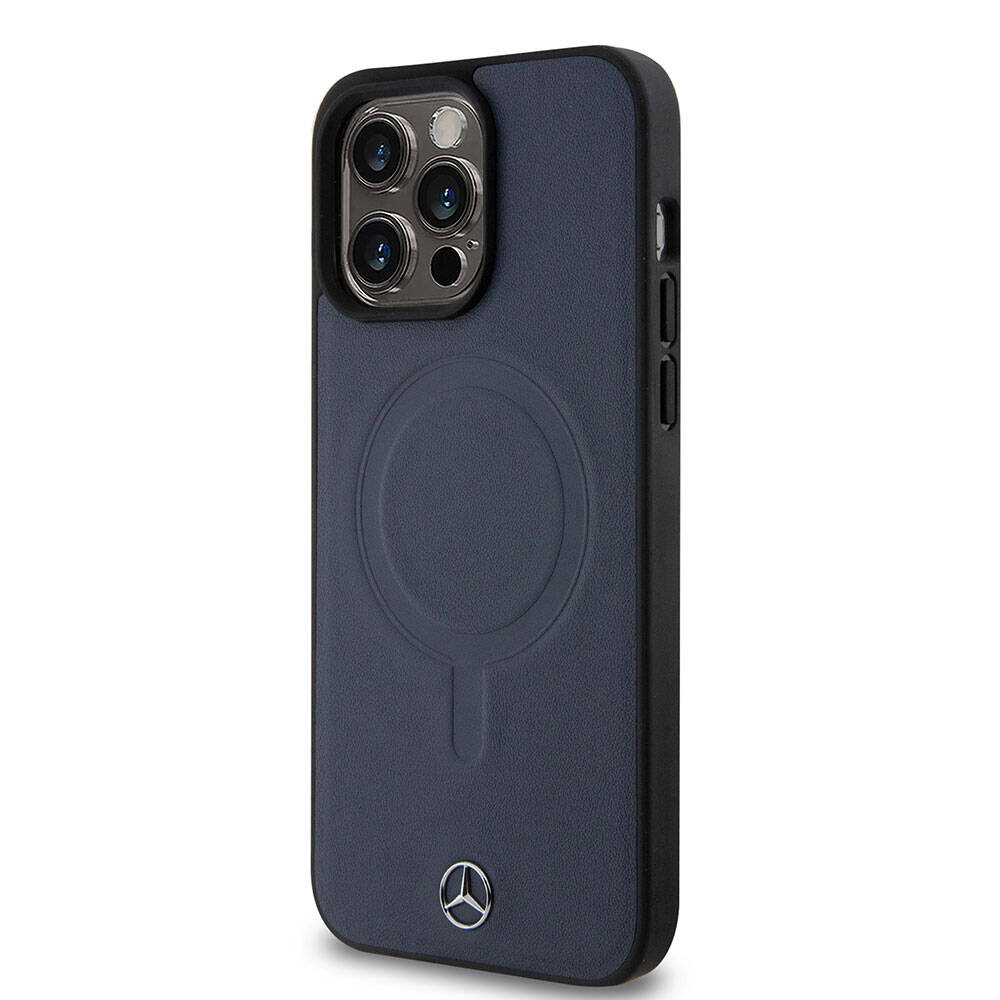 iPhone 15 Pro Max Kılıf Mercedes Benz Orijinal Lisanslı M-safe Şarj Özellikli Metal Yıldız Logolu Pürüzsüz Deri Kılıf