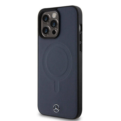 iPhone 15 Pro Max Kılıf Mercedes Benz Orijinal Lisanslı M-safe Şarj Özellikli Metal Yıldız Logolu Pürüzsüz Deri Kılıf