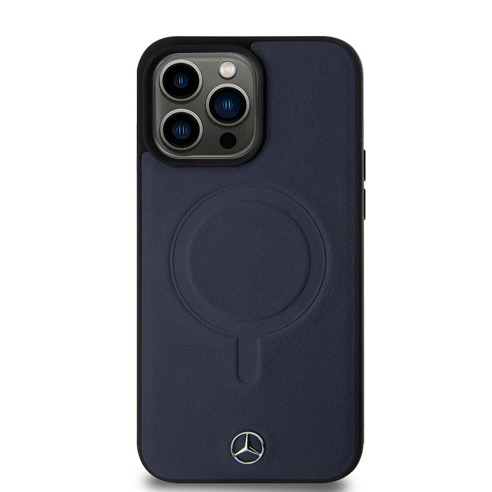 iPhone 15 Pro Max Kılıf Mercedes Benz Orijinal Lisanslı M-safe Şarj Özellikli Metal Yıldız Logolu Pürüzsüz Deri Kılıf