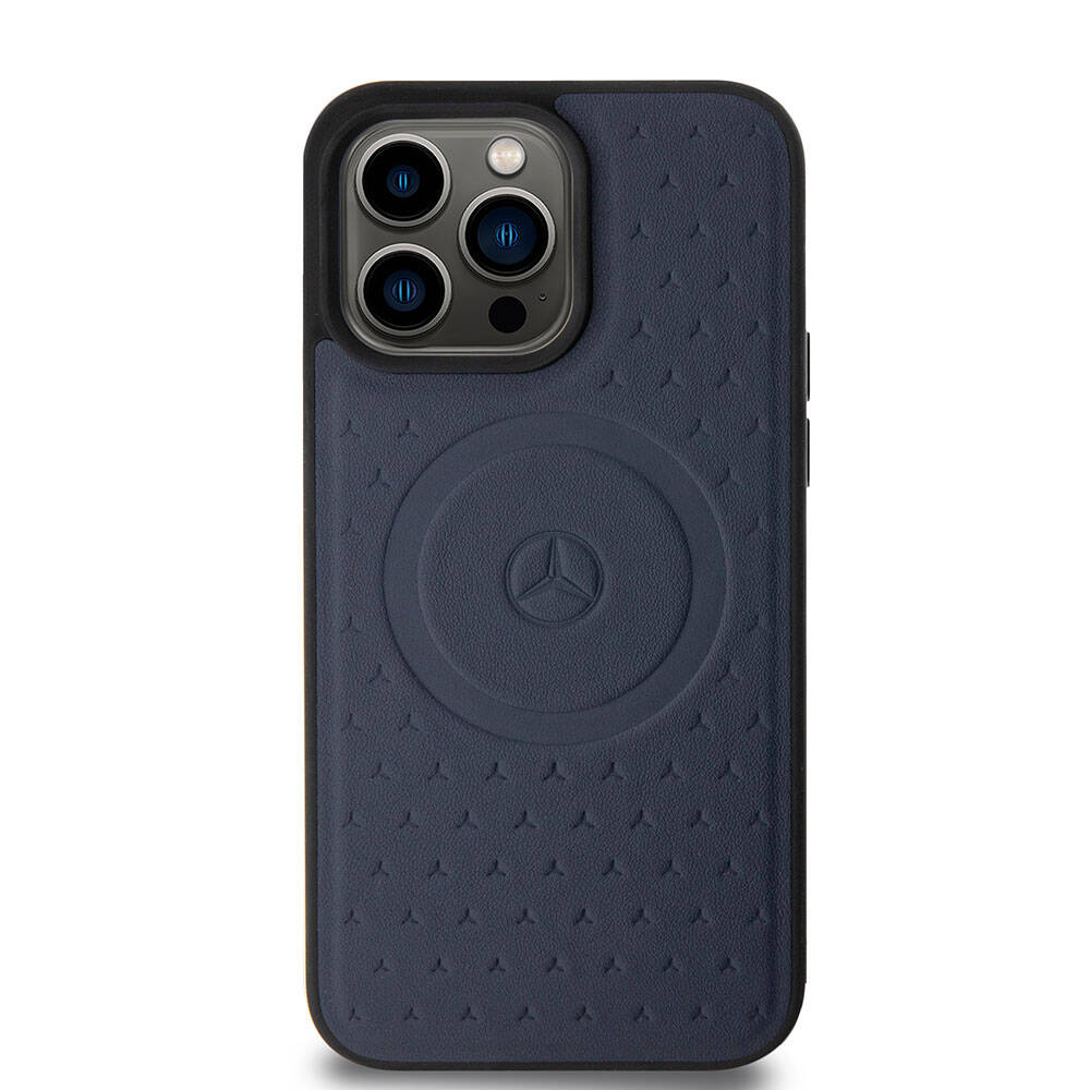 iPhone 15 Pro Max Kılıf Mercedes Benz Orijinal Lisanslı M-safe Şarj Özellikli Mühürlü Yıldız Desenli ve Logolu Deri Kılıf