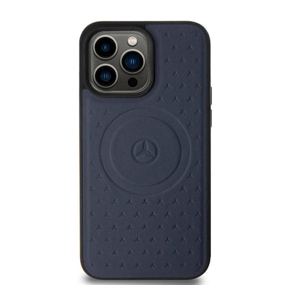 iPhone 15 Pro Max Kılıf Mercedes Benz Orijinal Lisanslı M-safe Şarj Özellikli Mühürlü Yıldız Desenli ve Logolu Deri Kılıf