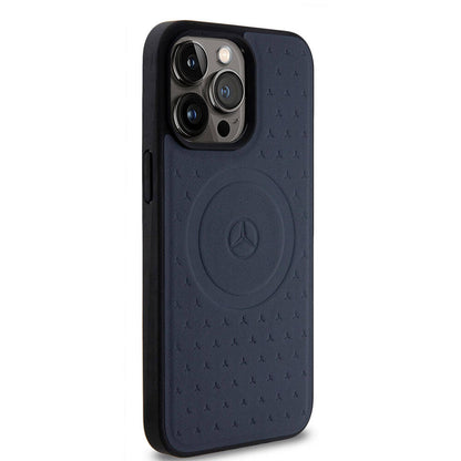 iPhone 15 Pro Max Kılıf Mercedes Benz Orijinal Lisanslı M-safe Şarj Özellikli Mühürlü Yıldız Desenli ve Logolu Deri Kılıf