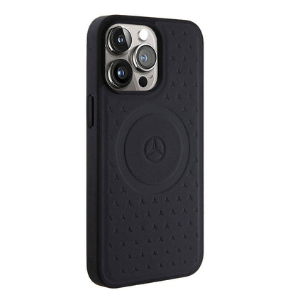 iPhone 15 Pro Max Kılıf Mercedes Benz Orijinal Lisanslı M-safe Şarj Özellikli Mühürlü Yıldız Desenli ve Logolu Deri Kılıf