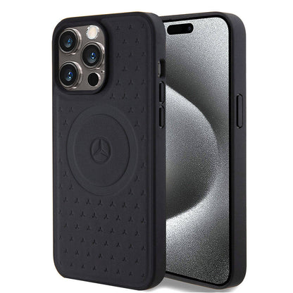 iPhone 15 Pro Max Kılıf Mercedes Benz Orijinal Lisanslı M-safe Şarj Özellikli Mühürlü Yıldız Desenli ve Logolu Deri Kılıf