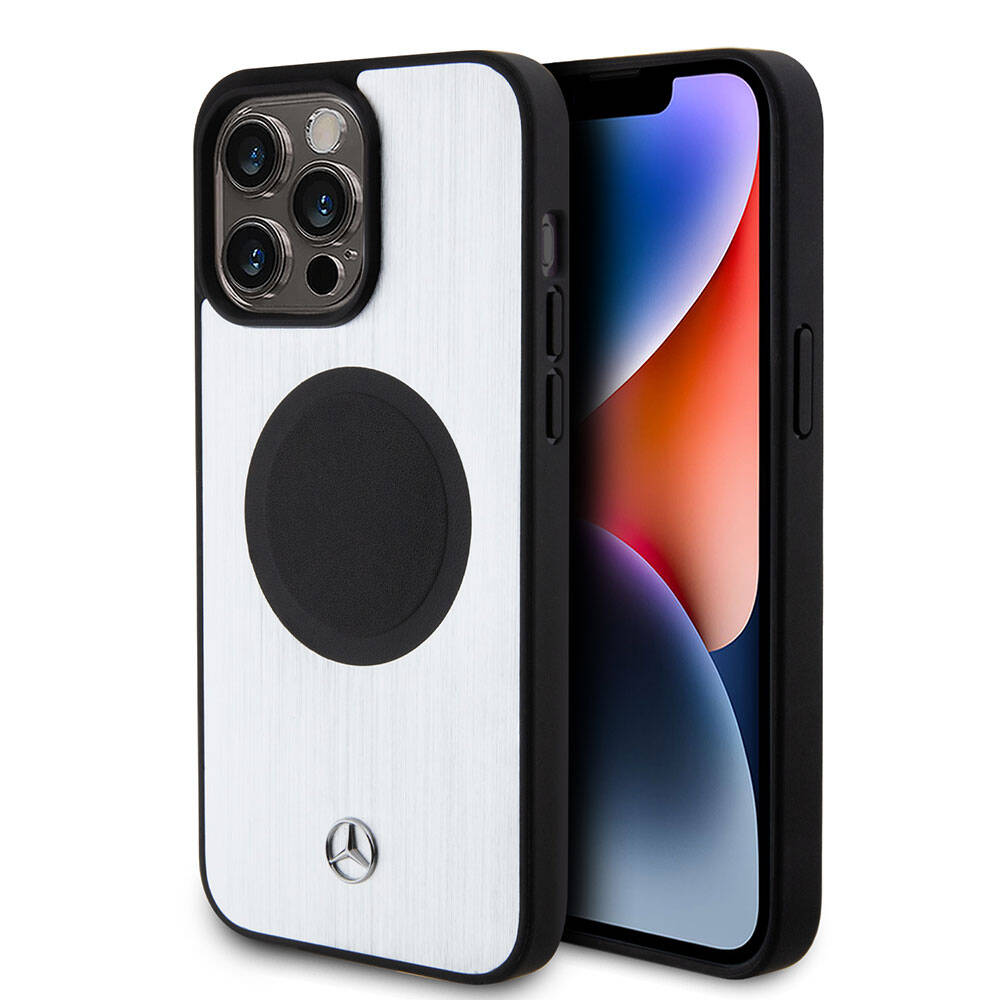 iPhone 15 Pro Max Kılıf Mercedes Benz orijinal Lisanslı M-safe Şarj Özellikli Alüminyum Arka Yüzey Metal Yıldız Logolu Kılıf
