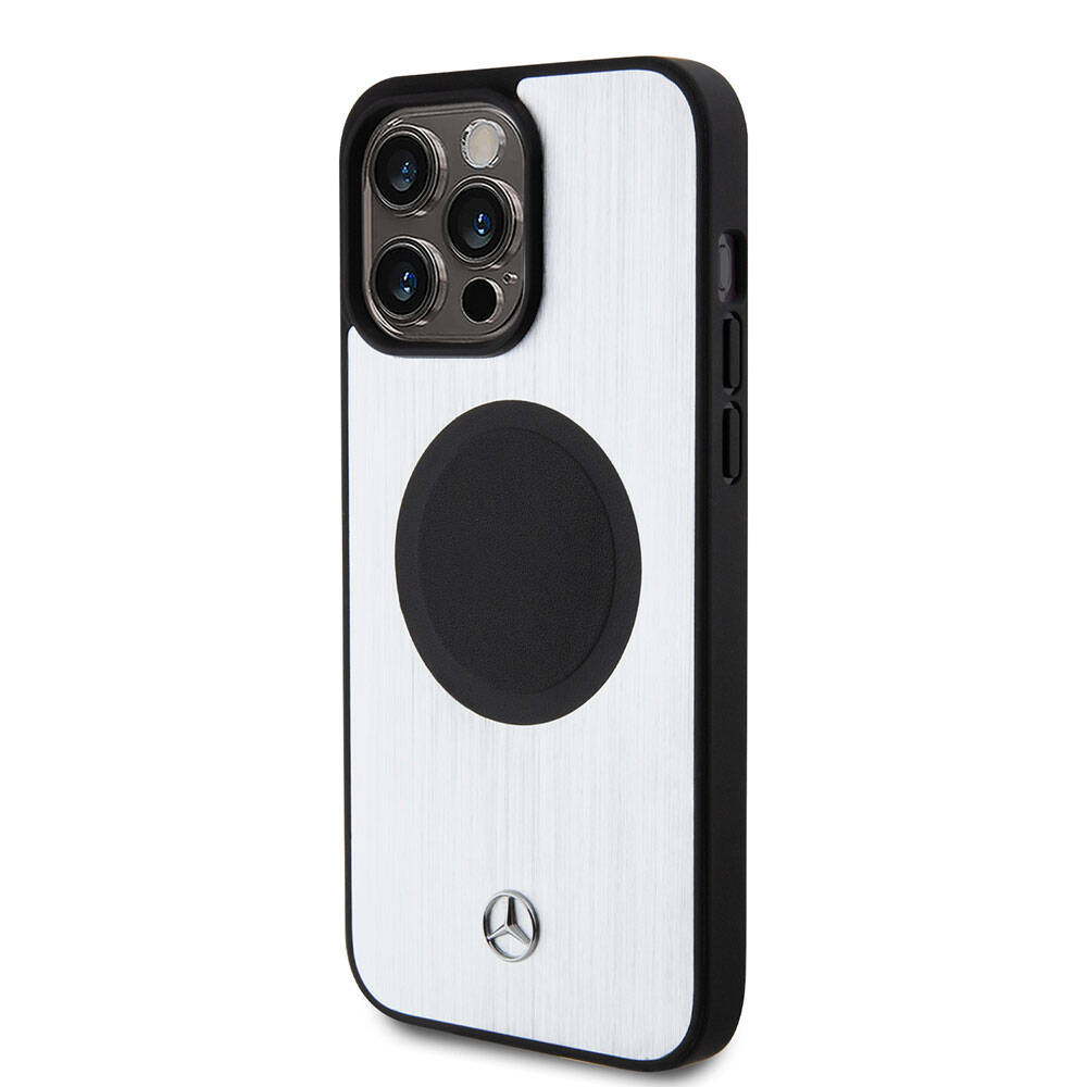 iPhone 15 Pro Max Kılıf Mercedes Benz orijinal Lisanslı M-safe Şarj Özellikli Alüminyum Arka Yüzey Metal Yıldız Logolu Kılıf