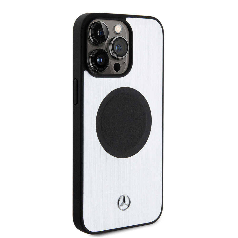 iPhone 15 Pro Max Kılıf Mercedes Benz orijinal Lisanslı M-safe Şarj Özellikli Alüminyum Arka Yüzey Metal Yıldız Logolu Kılıf