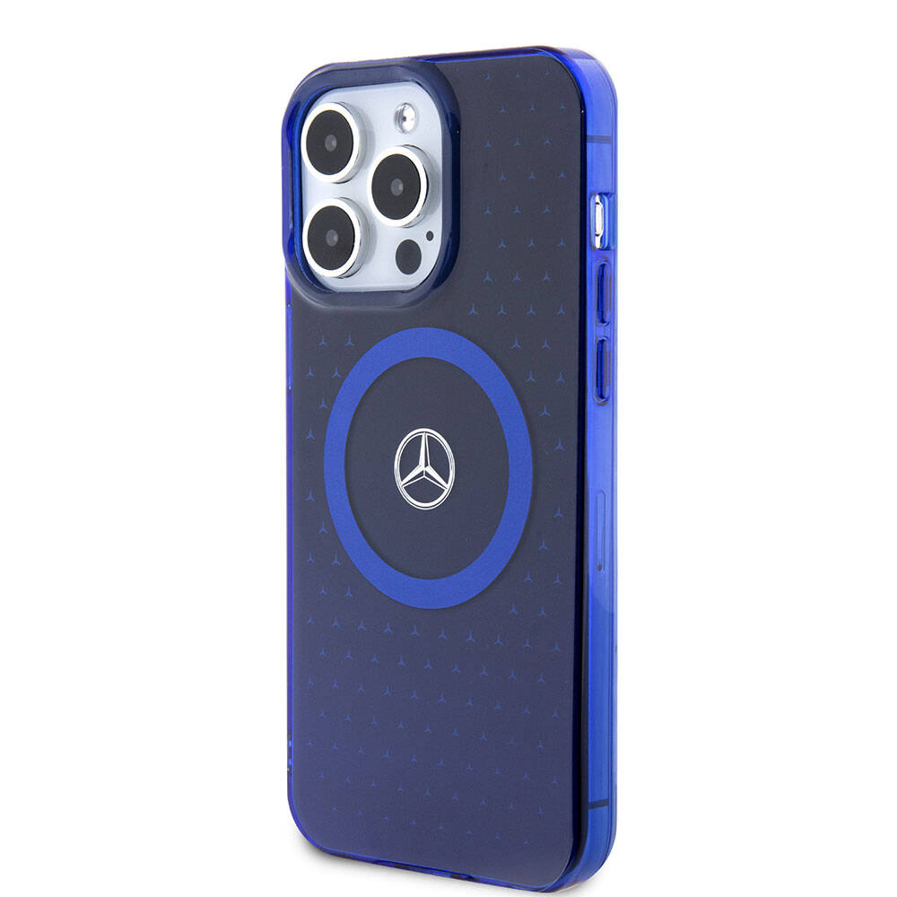 iPhone 15 Pro Max Kılıf Mercedes Benz orijinal Lisanslı M-safe Şarj Özellikli Çift Katmanlı Mavi Yıldız Desenli Kılıf