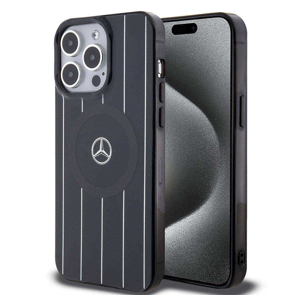 iPhone 15 Pro Max Kılıf Mercedes Benz orijinal Lisanslı M-safe Şarj Özellikli Çift Katmanlı Paralel Çizgi Desenli Kılıf
