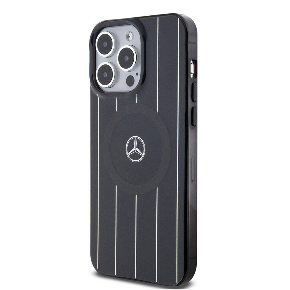 iPhone 15 Pro Max Kılıf Mercedes Benz orijinal Lisanslı M-safe Şarj Özellikli Çift Katmanlı Paralel Çizgi Desenli Kılıf