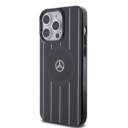 iPhone 15 Pro Max Kılıf Mercedes Benz orijinal Lisanslı M-safe Şarj Özellikli Çift Katmanlı Paralel Çizgi Desenli Kılıf