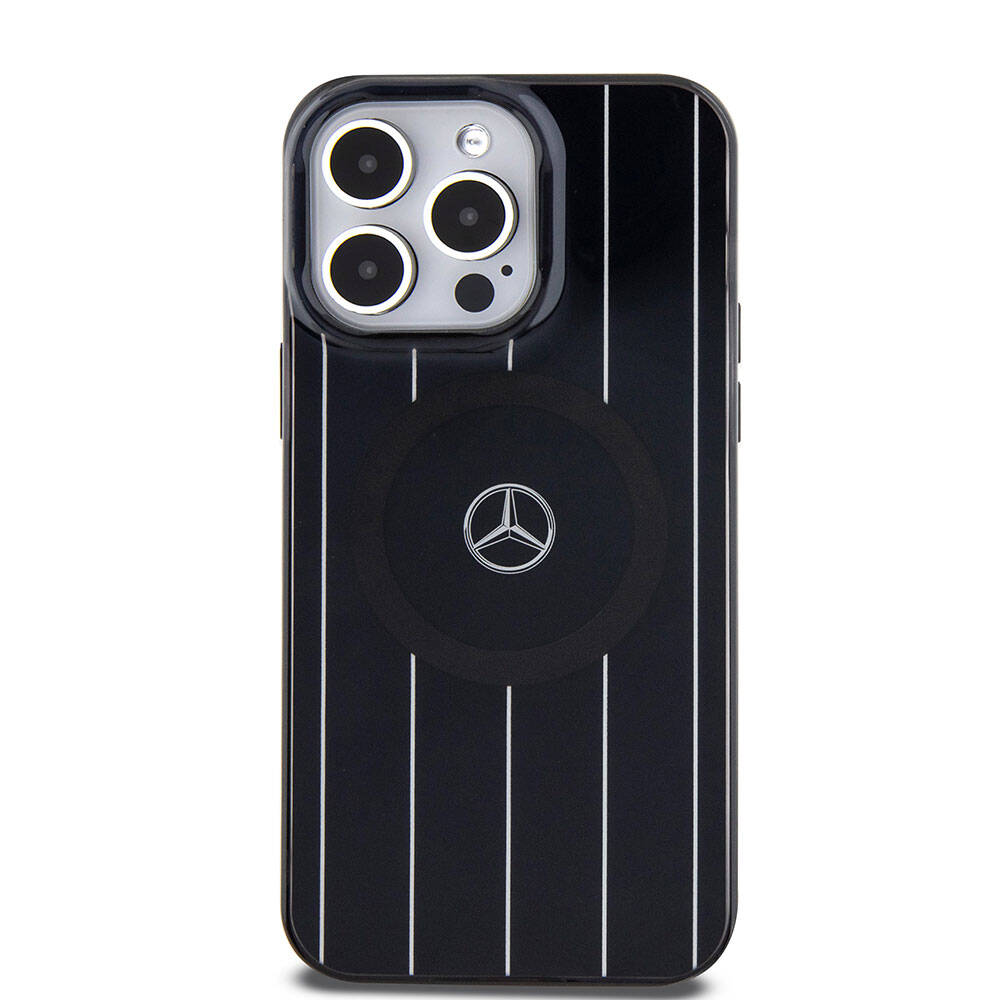 iPhone 15 Pro Max Kılıf Mercedes Benz orijinal Lisanslı M-safe Şarj Özellikli Çift Katmanlı Paralel Çizgi Desenli Kılıf