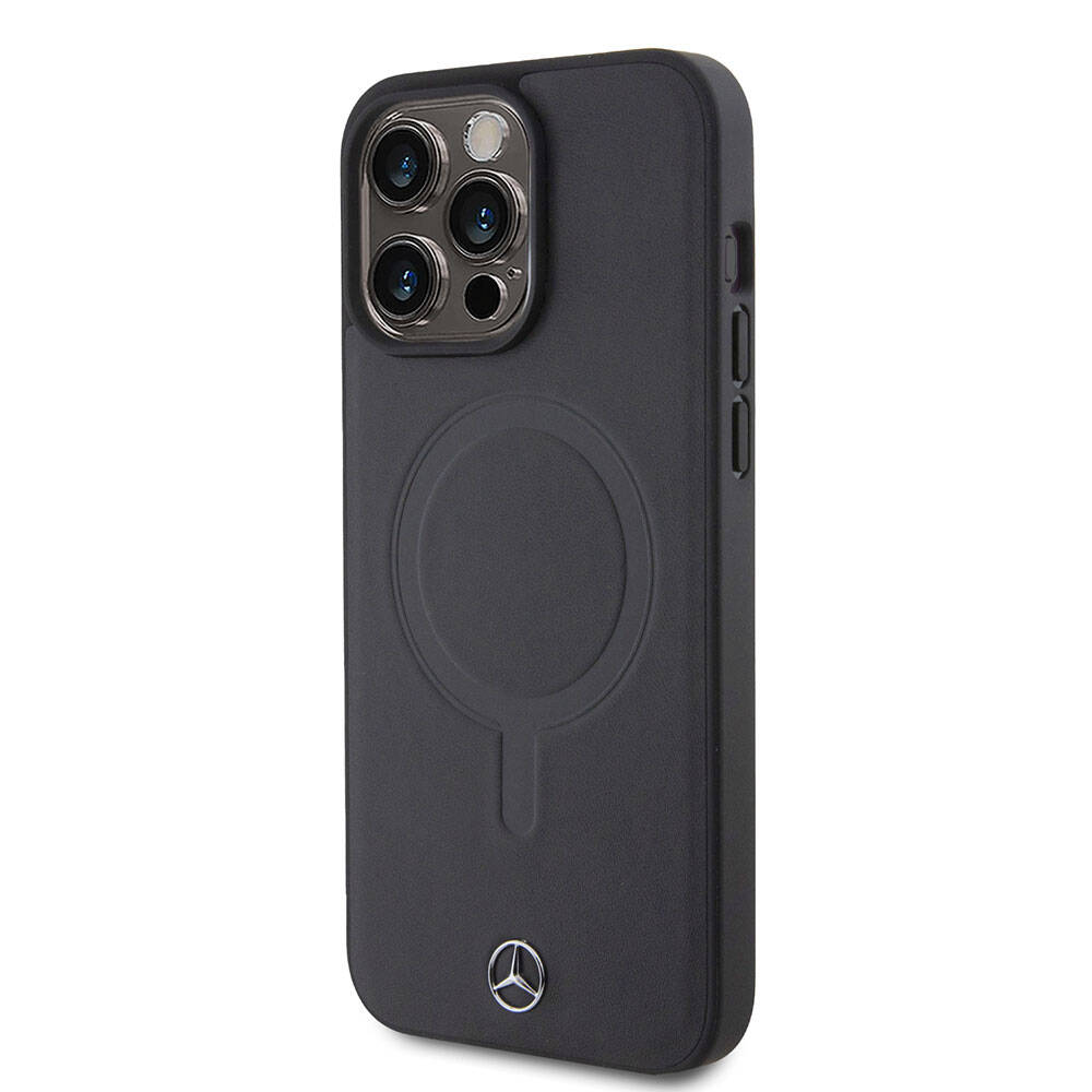 iPhone 15 Pro Max Kılıf Mercedes Benz orijinal Lisanslı M-safe Şarj Özellikli Metal Yıldız Logolu Pürüzsüz Deri Kılıf