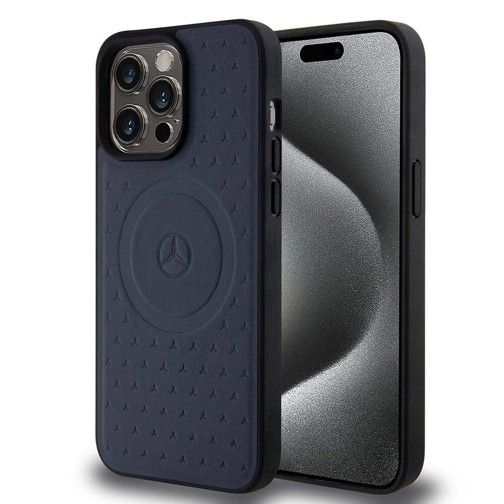 iPhone 15 Pro Max Kılıf Mercedes Benz orijinal Lisanslı M-safe Şarj Özellikli Mühürlü Yıldız Desenli ve Logolu Deri Kılıf