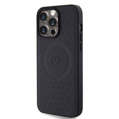 iPhone 15 Pro Max Kılıf Mercedes Benz orijinal Lisanslı M-safe Şarj Özellikli Mühürlü Yıldız Desenli ve Logolu Deri Kılıf