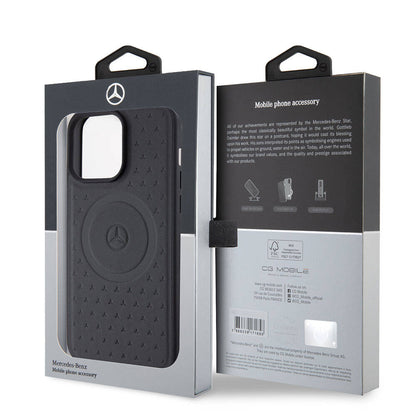 iPhone 15 Pro Max Kılıf Mercedes Benz orijinal Lisanslı M-safe Şarj Özellikli Mühürlü Yıldız Desenli ve Logolu Deri Kılıf