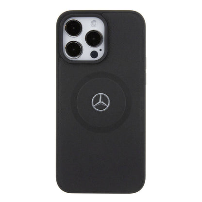iPhone 15 Pro Max Kılıf Mercedes Benz orijinal Lisanslı M-safe Şarj Özellikli Pike Desenli Baskı Logolu Deri Kılıf
