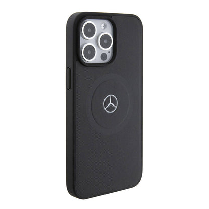iPhone 15 Pro Max Kılıf Mercedes Benz orijinal Lisanslı M-safe Şarj Özellikli Pike Desenli Baskı Logolu Deri Kılıf