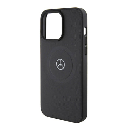 iPhone 15 Pro Max Kılıf Mercedes Benz orijinal Lisanslı M-safe Şarj Özellikli Pike Desenli Baskı Logolu Deri Kılıf