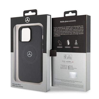 iPhone 15 Pro Max Kılıf Mercedes Benz orijinal Lisanslı M-safe Şarj Özellikli Pike Desenli Baskı Logolu Deri Kılıf