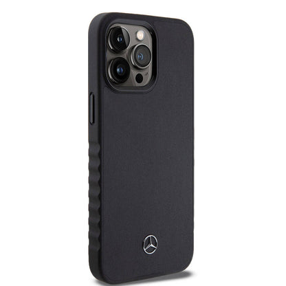 iPhone 15 Pro Max Kılıf Mercedes Benz orijinal Lisanslı Tırtıklı Kenar Tasarımlı Metal Yıldız Logolu Pürüzsüz Hakiki Deri Kılıf
