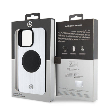 iPhone 15 Pro Max Kılıf Mercedes Benz OrijinalLisanslı M-safe Şarj Özellikli Alüminyum Arka Yüzey Metal Yıldız Logolu Kılıf
