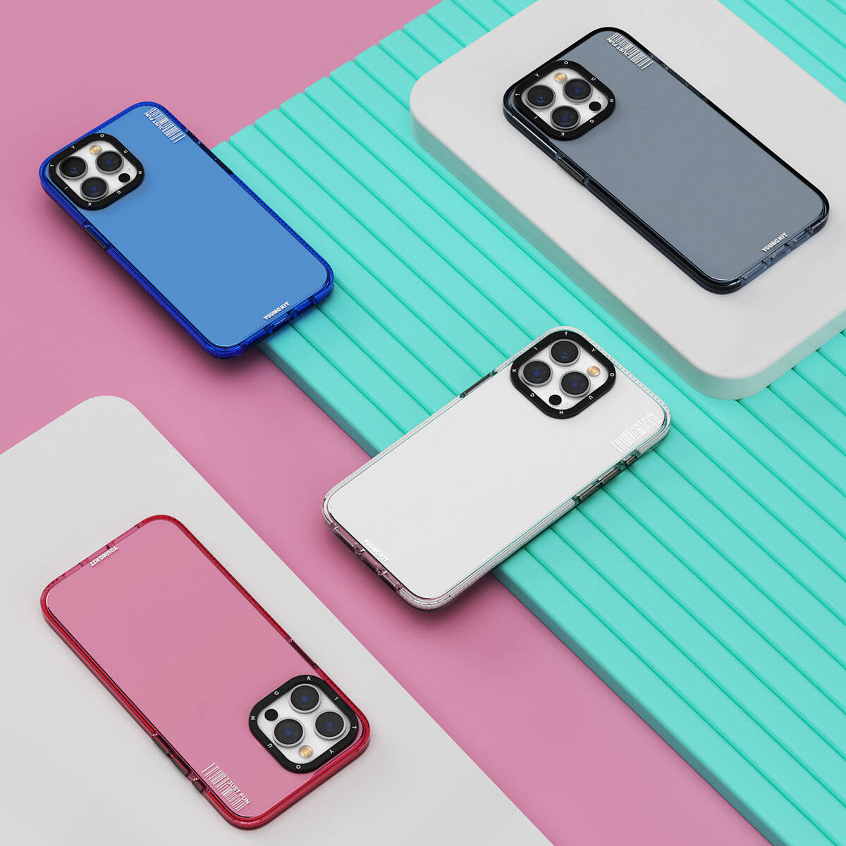 iPhone 15 Pro Max Kılıf Pürüzsüz Düz Arka Yüzey YoungKit Crystal Color Serisi Kılıf