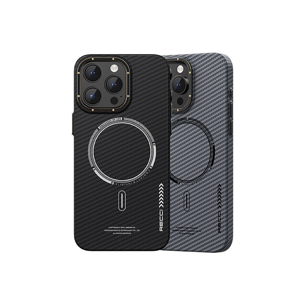 iPhone 15 Pro Max Kılıf Recci Machinist Serisi M-safe Şarj Özellikli Magnetik Karbon Kılıf