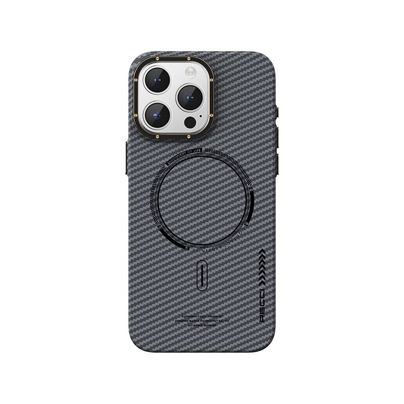 iPhone 15 Pro Max Kılıf Recci Machinist Serisi M-safe Şarj Özellikli Magnetik Karbon Kılıf