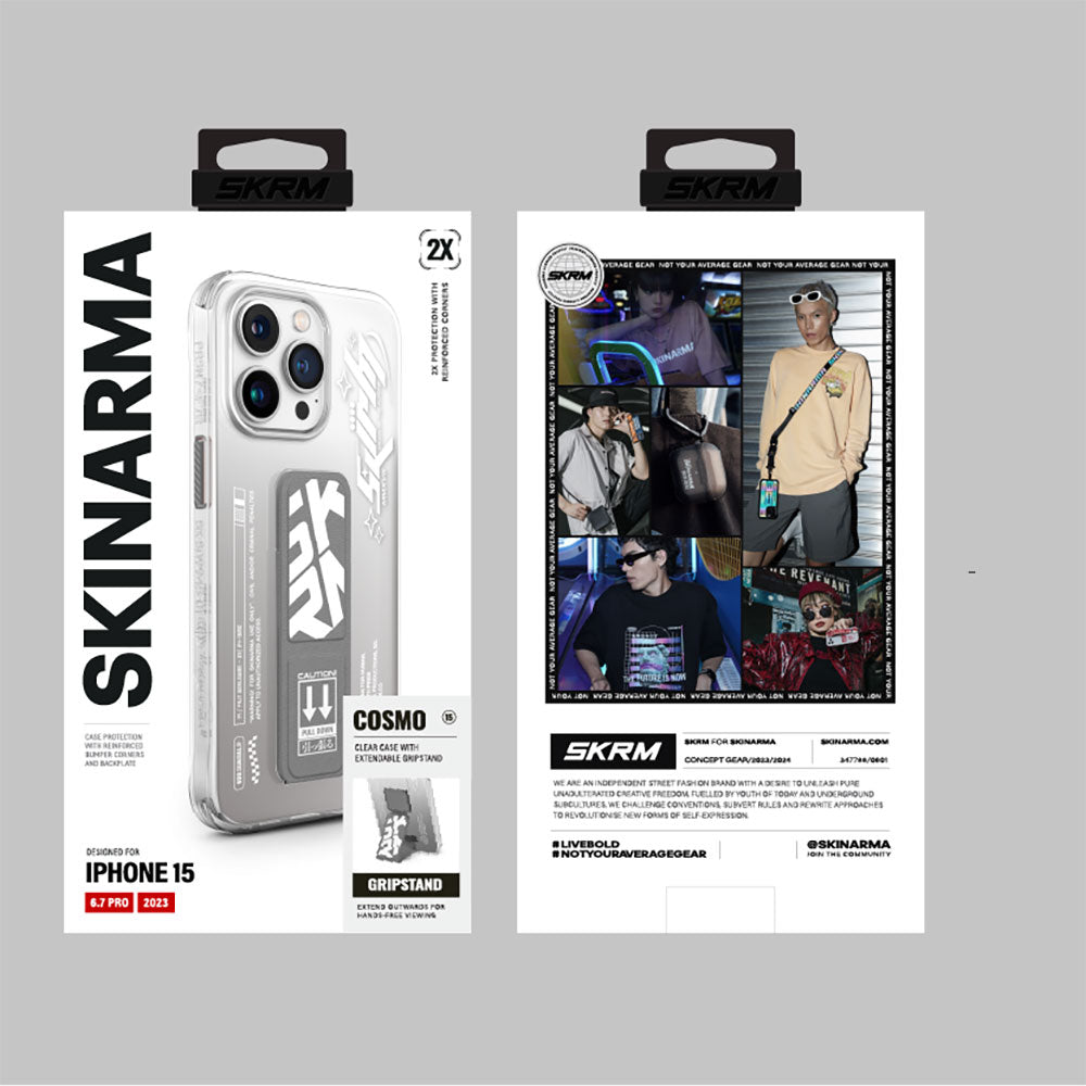 iPhone 15 Pro Max Kılıf SkinArma Şeffaf Renk Geçişli Airbag Tasarımlı Standlı Cosmo Kılıf