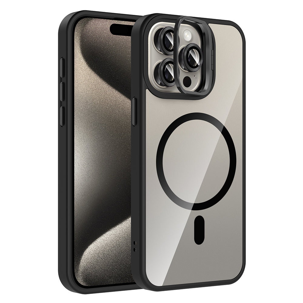 iPhone 15 Pro Max Kılıf Standlı ve Kamera Lens Hediyeli M-Safe Şarj Özellikli Zore Etro Kılıf