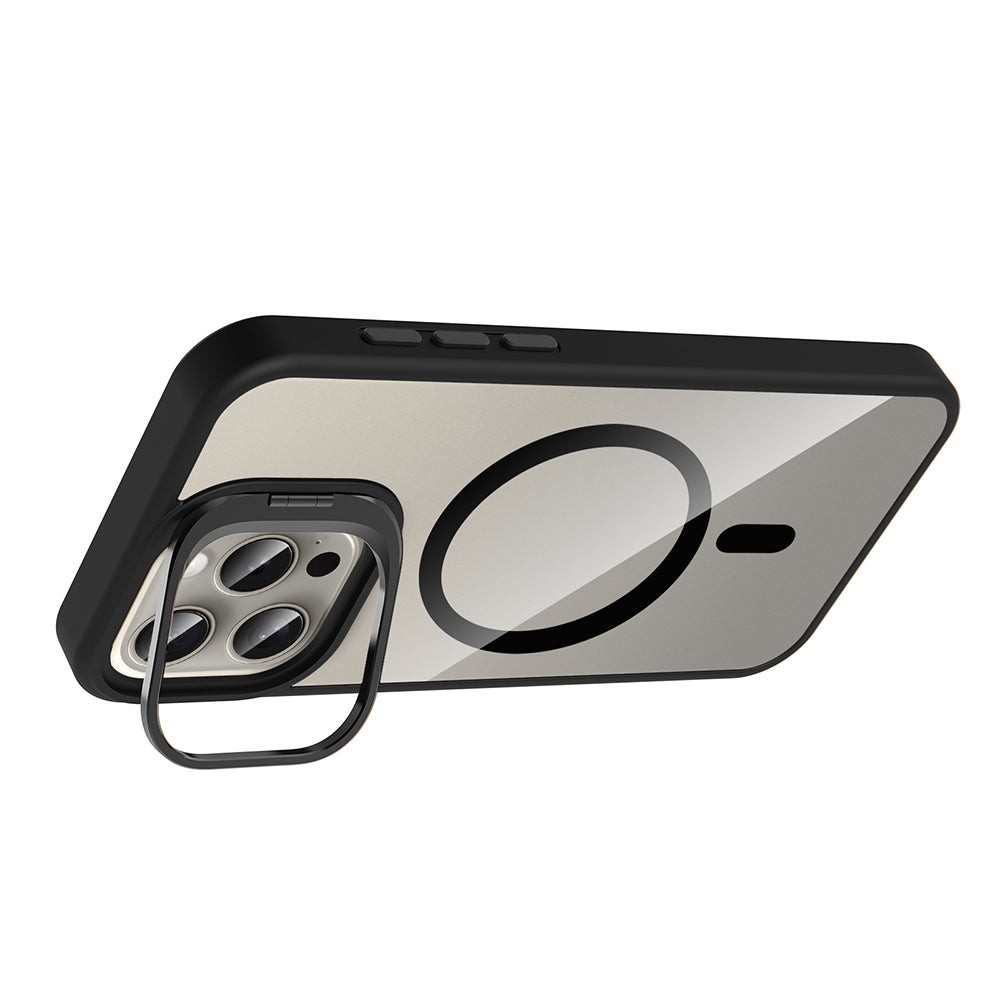 iPhone 15 Pro Max Kılıf Standlı ve Kamera Lens Hediyeli M-Safe Şarj Özellikli Zore Etro Kılıf