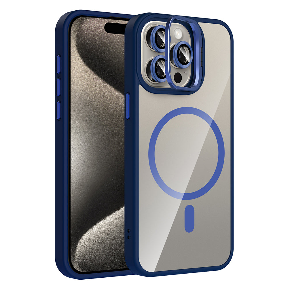 iPhone 15 Pro Max Kılıf Standlı ve Kamera Lens Hediyeli M-Safe Şarj Özellikli Zore Etro Kılıf