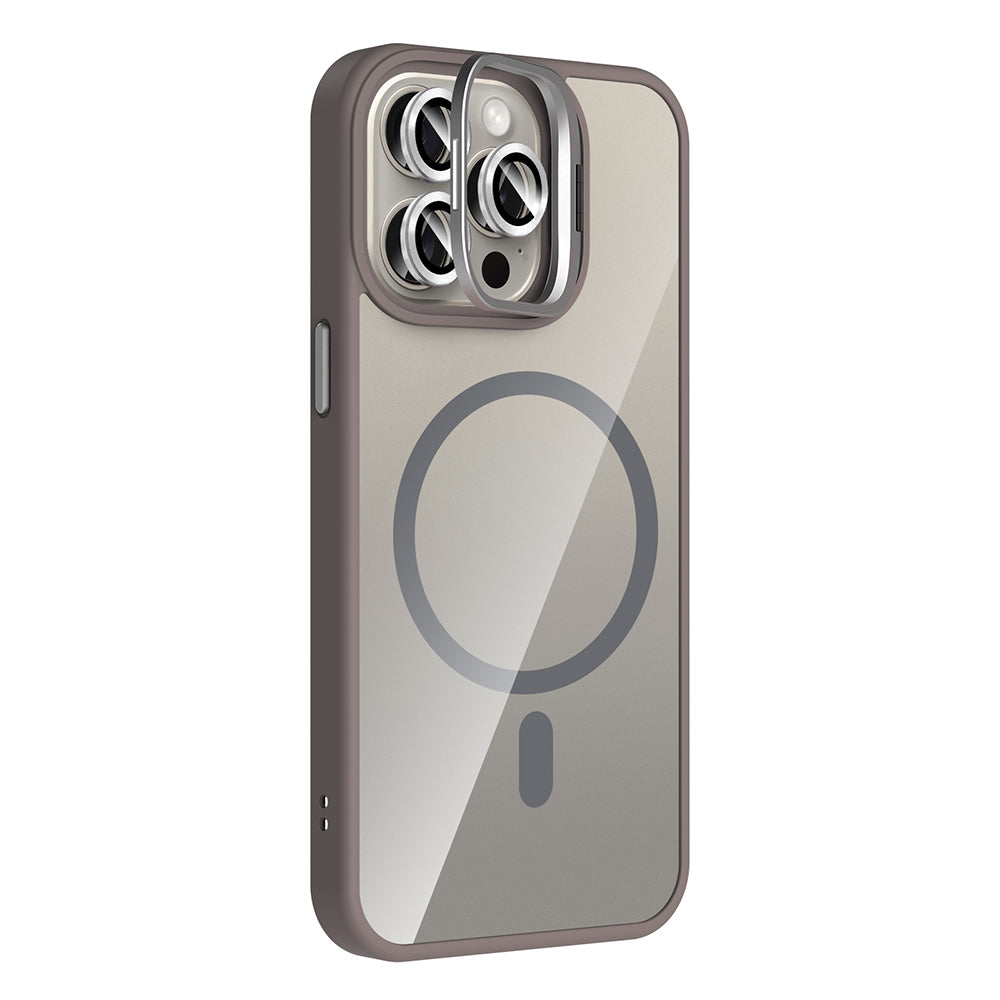 iPhone 15 Pro Max Kılıf Standlı ve Kamera Lens Hediyeli M-Safe Şarj Özellikli Zore Etro Kılıf
