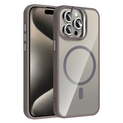 iPhone 15 Pro Max Kılıf Standlı ve Kamera Lens Hediyeli M-Safe Şarj Özellikli Zore Etro Kılıf