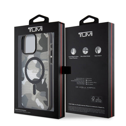 iPhone 15 Pro Max Kılıf TUMI Orijinal Lisanslı M-safe Şarj Özellikli Buzlanmış Saydam Ağ Kamuflajı Desenli Kılıf