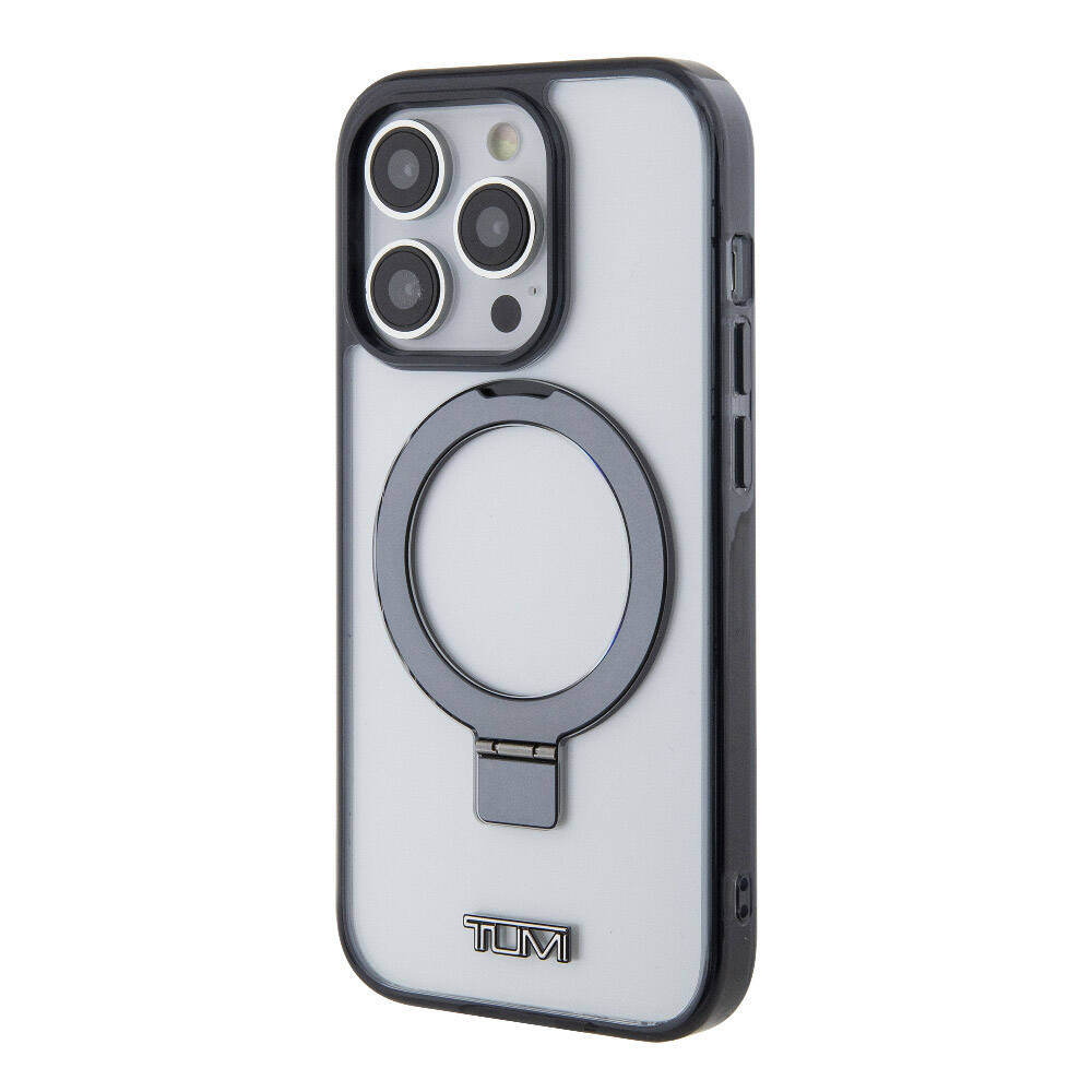 iPhone 15 Pro Max Kılıf TUMI Orijinal Lisanslı M-safe Şarj Özellikli Metal Logolu Ring Standlı Silikon Kılıf