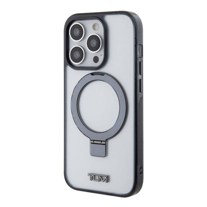 iPhone 15 Pro Max Kılıf TUMI Orijinal Lisanslı M-safe Şarj Özellikli Metal Logolu Ring Standlı Silikon Kılıf