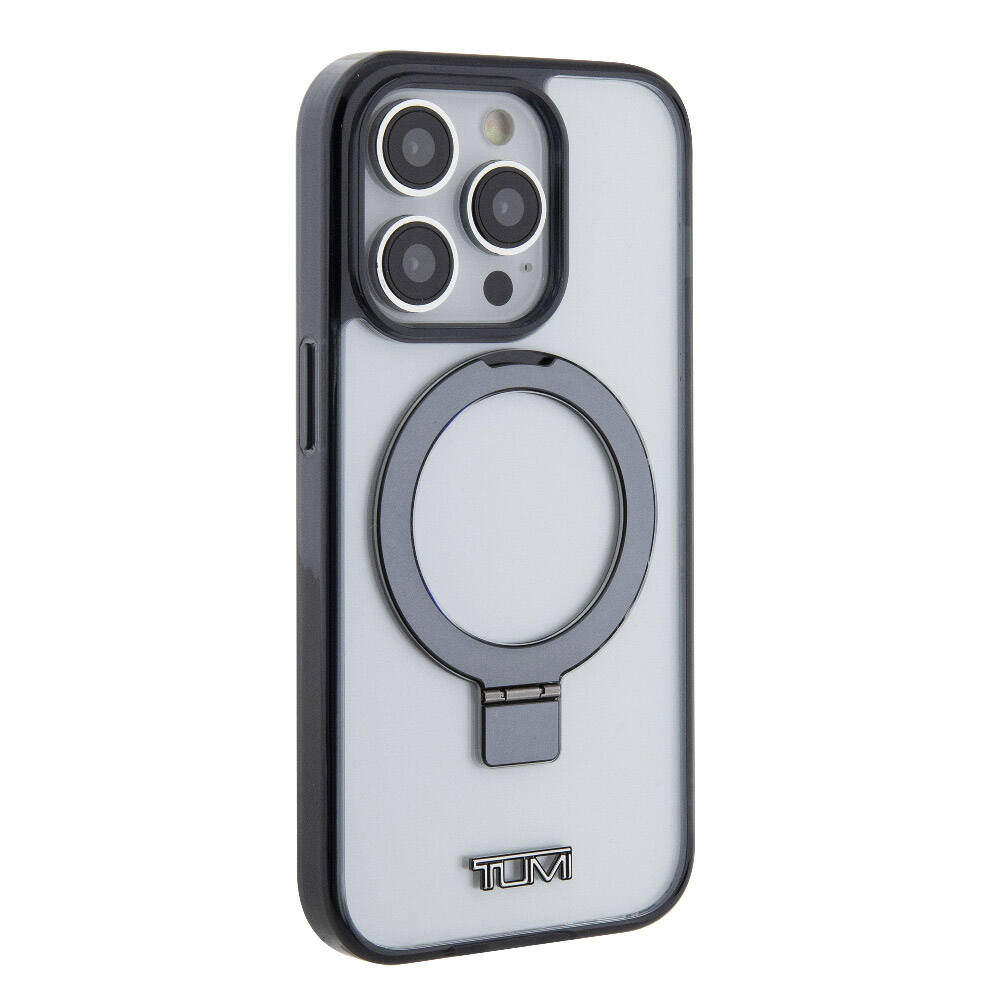 iPhone 15 Pro Max Kılıf TUMI Orijinal Lisanslı M-safe Şarj Özellikli Metal Logolu Ring Standlı Silikon Kılıf